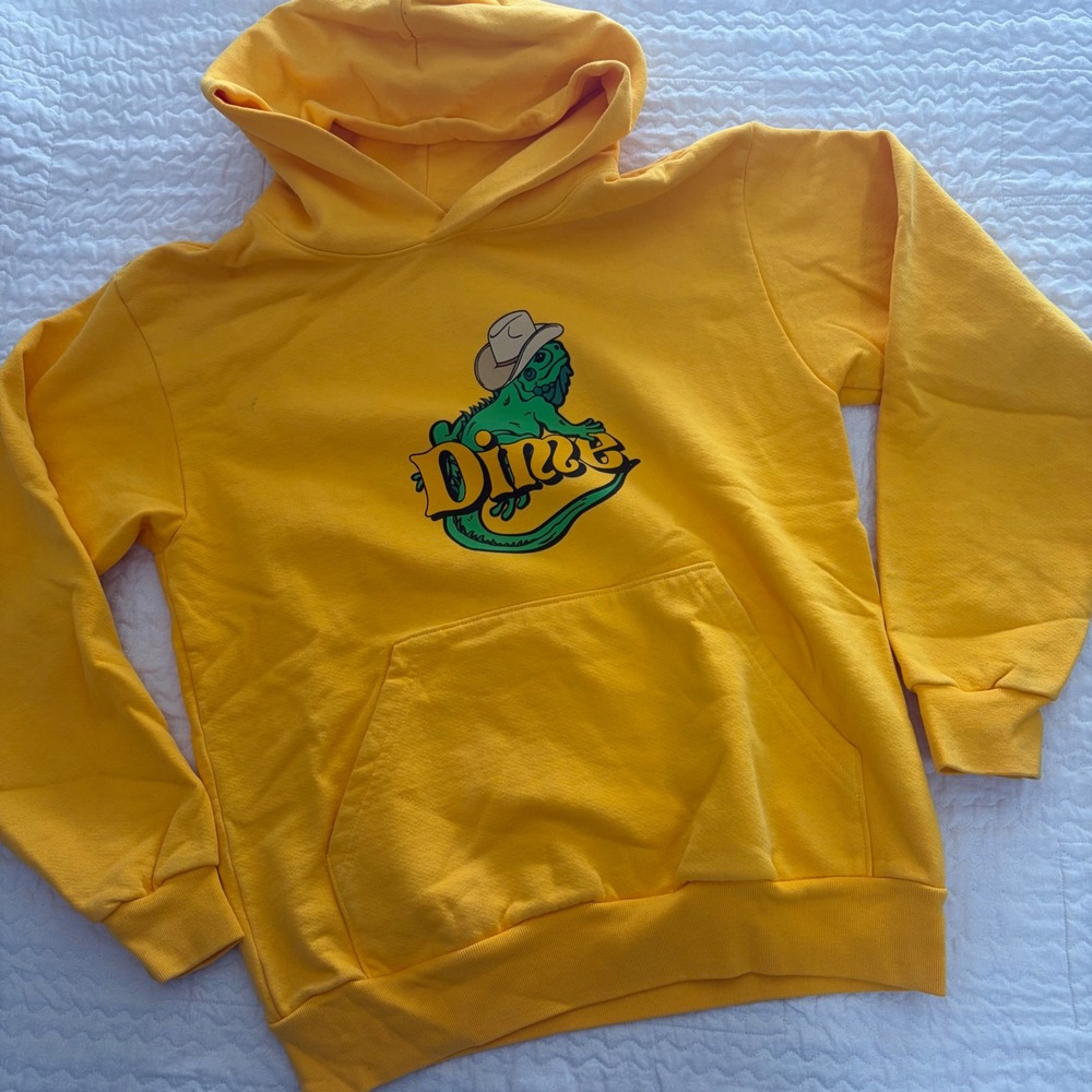 Dime MTL Iguana Cowboy Hat Logo Hoodie Yellow Mens Small Streetwear Made in USA